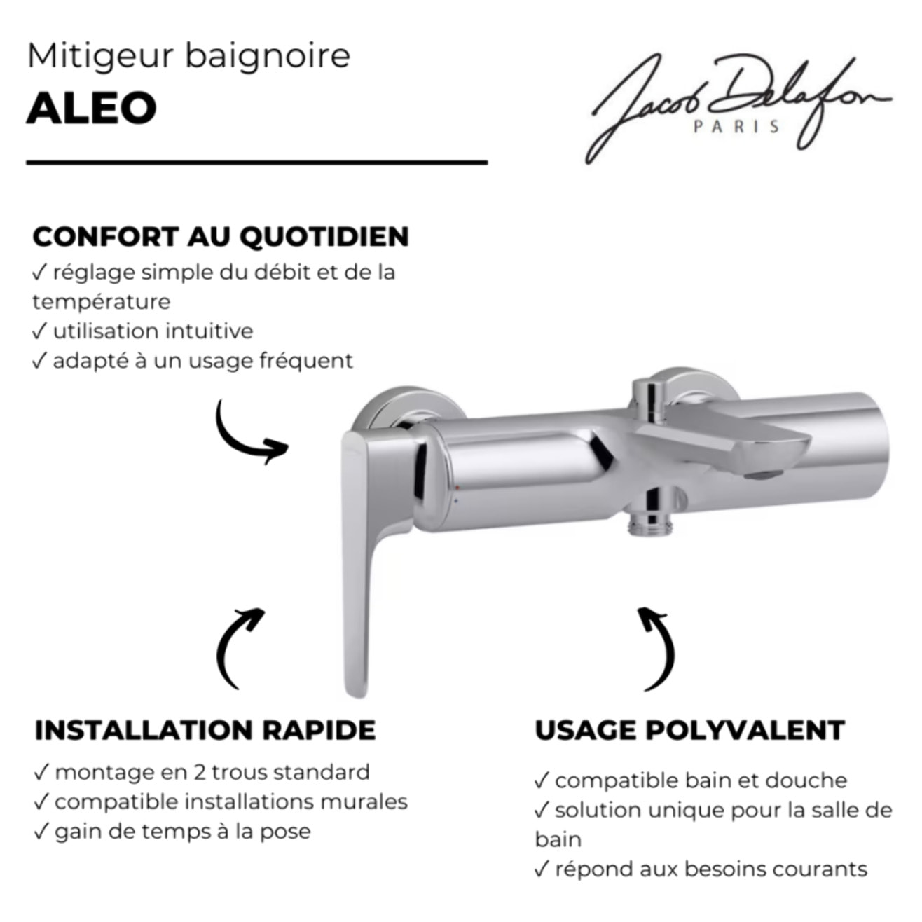 Robinet bain douche mural Aleo+