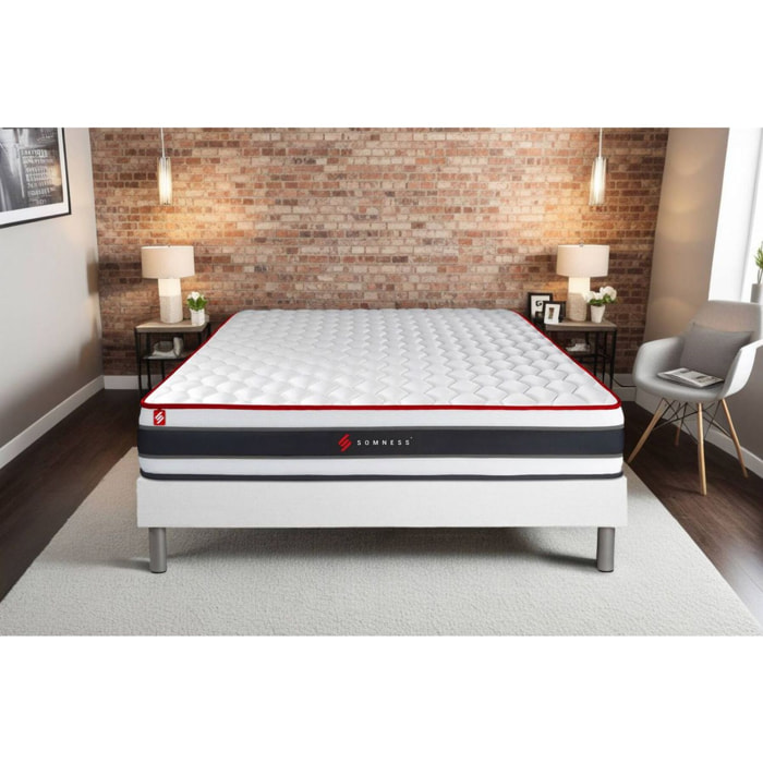 Ensemble Matelas Sommier 140x190 cm - Sommier Blanc (déjà monté) - Energy
