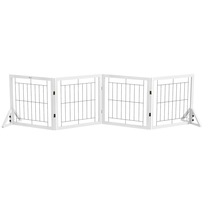 Barrière de sécurité pour animaux autoportante - barrière modulable pliable 4 panneaux - 2 pieds support - acier noir bois blanc