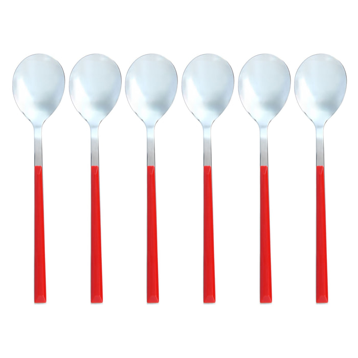 Lot de 6 cuillères de table rouges en acier inoxydable  COLORAMA