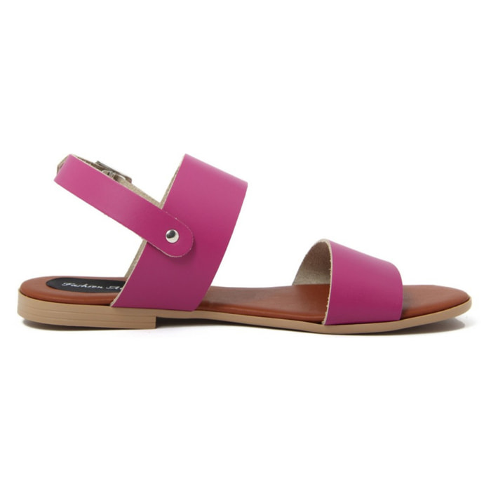 Sandali Flat Made in Italy in pelle colore Rosa, Altezza tacco 1,2 cm