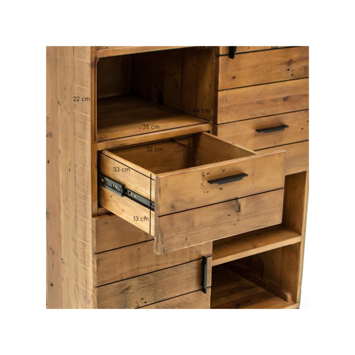 Armoirette de rangement en bois de pin et métal noir - INDUS