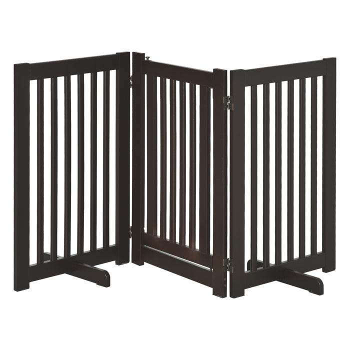 Barrera para Perros de Madera Valla para Mascotas Plegable de 3 Paneles con 1 Puerta y Patas de Apoyo para Pasillo Escalera 155x35,5x76 cm Café