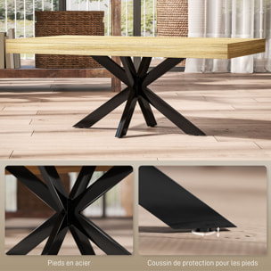 Table basse rectangulaire design industriel - dim. 110L x 60l x 45H cm - métal noir aspect chêne clair