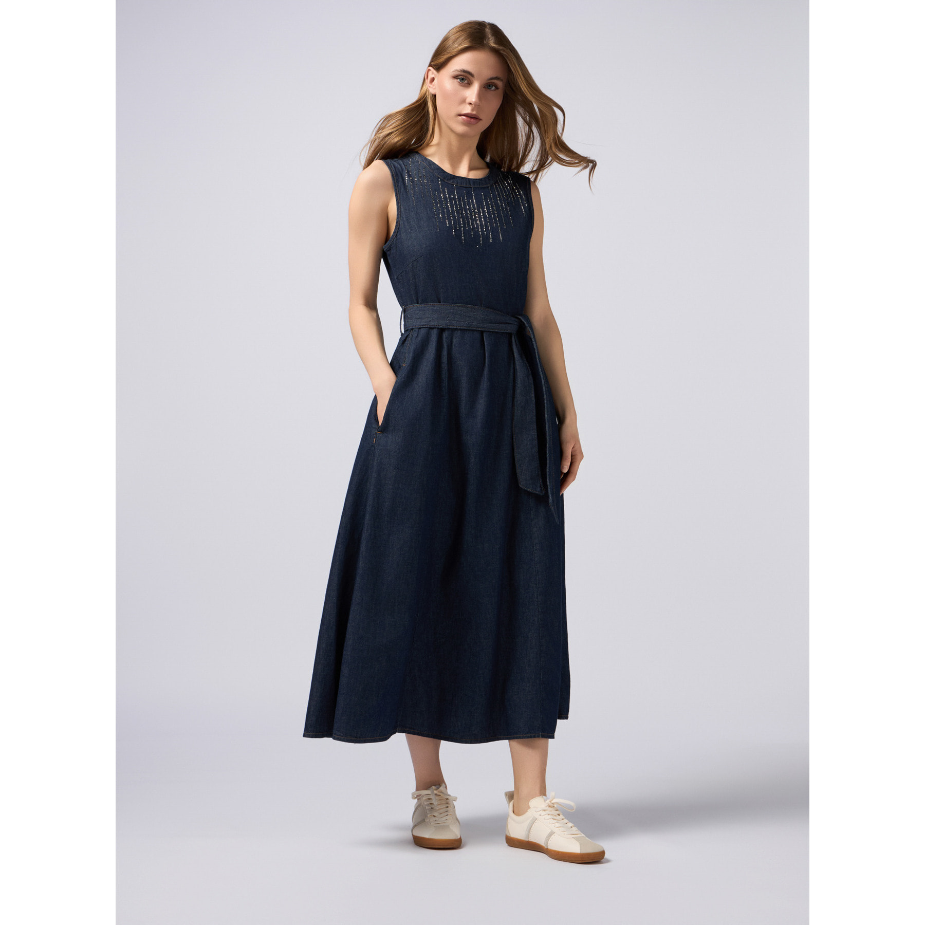 Oltre - Vestito lungo in denim con micro cristalli - Blu