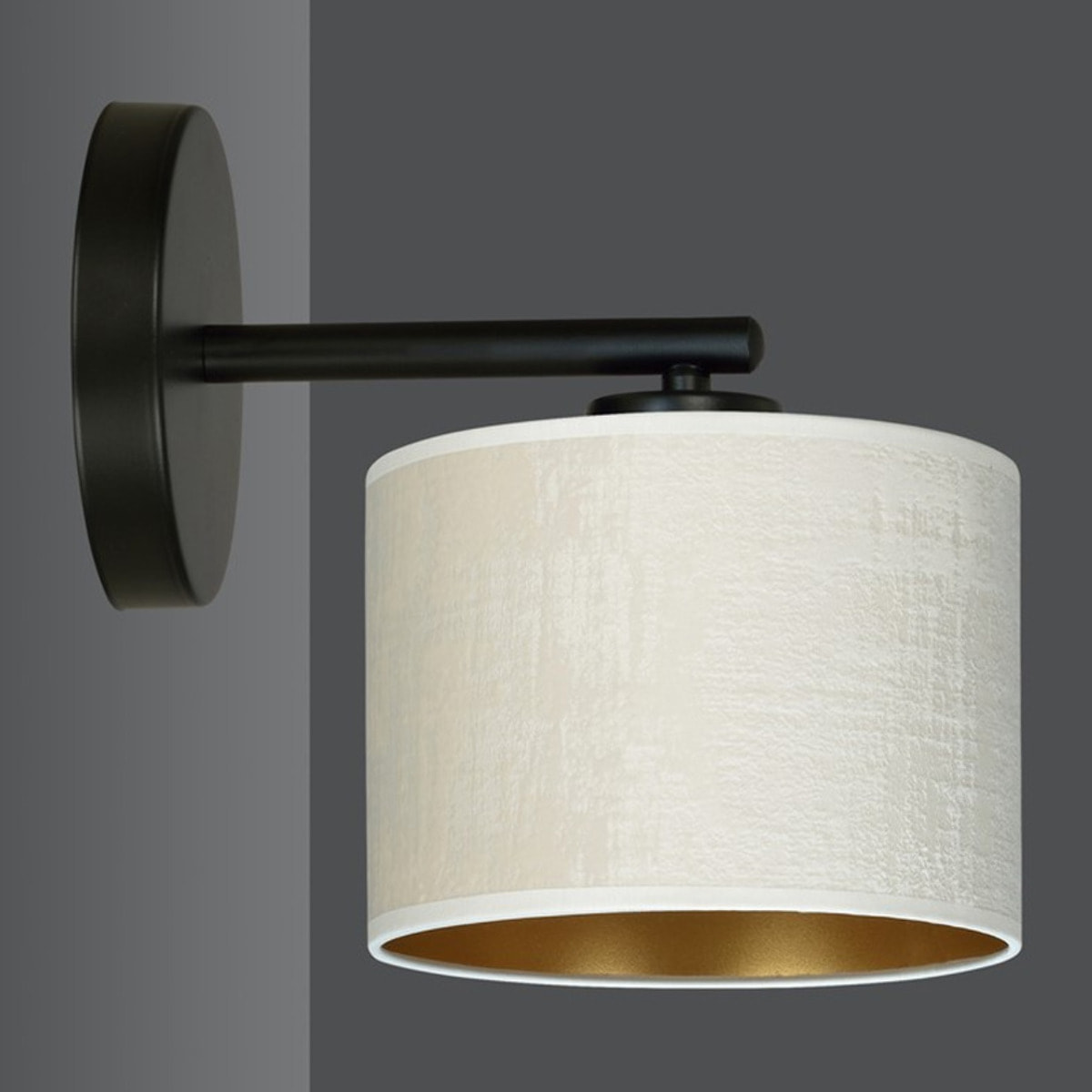 Applique Hilde in acciaio nero con paralume bianco