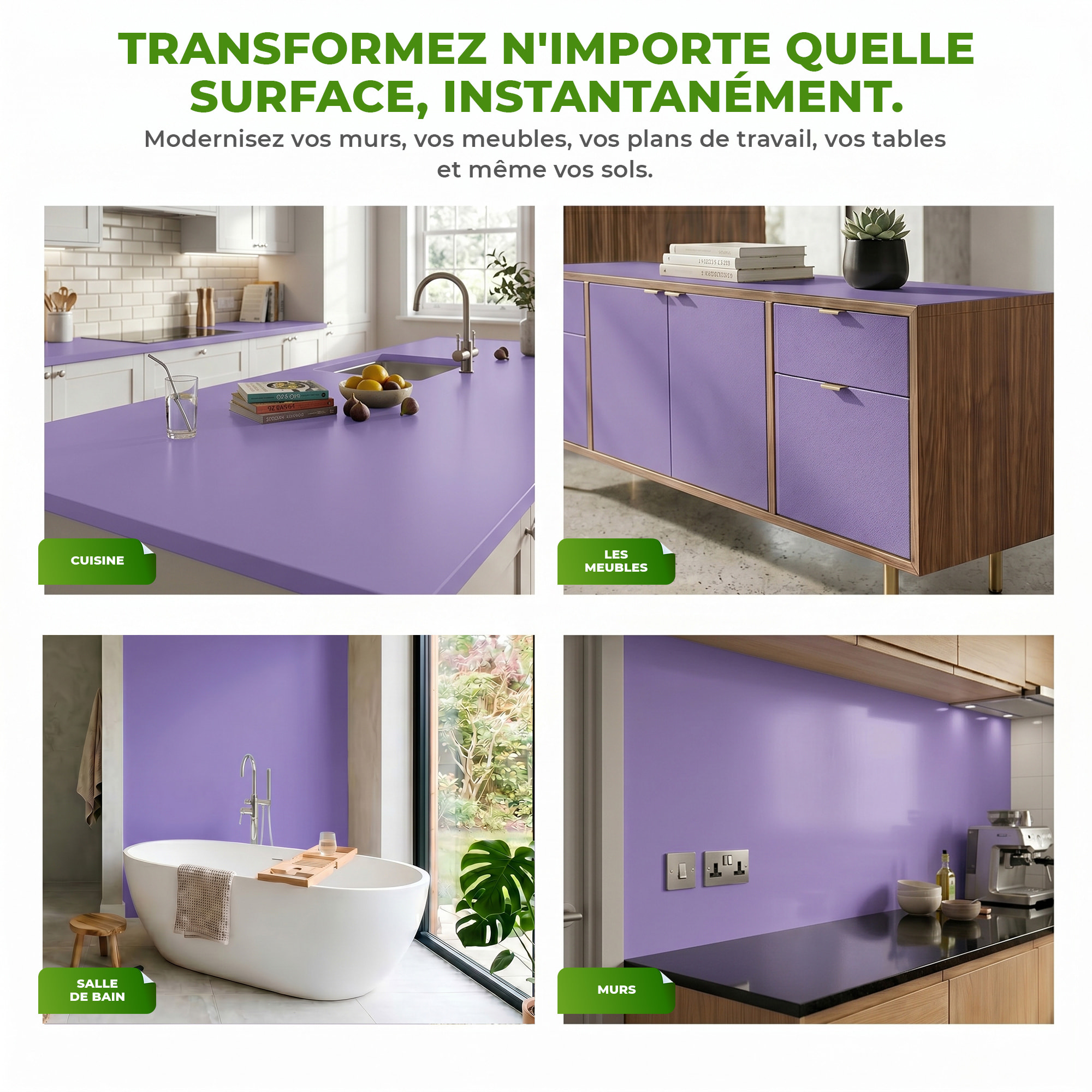 Rouleau adhésif décoratif Vinyle au Mètre - Lavande - Sticker Lavable Imperméable Mur Cuisine Meubles