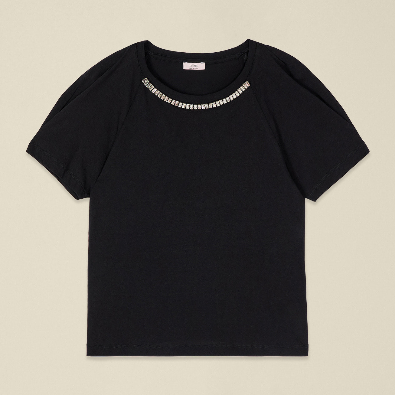 Oltre - T-shirt in cotone con castoni - Nero