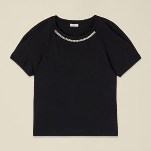 Oltre - T-shirt in cotone con castoni - Nero