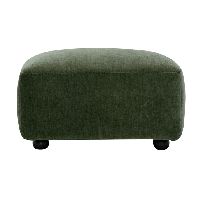 Pouf repose pieds en tissu effet velours vert kaki JOYA