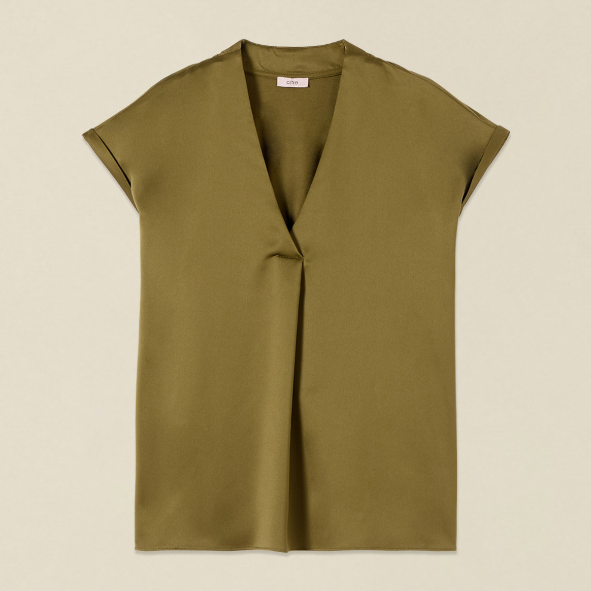 Oltre - T-shirt bimaterica scollo a V - Verde militare