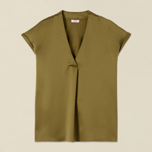 Oltre - T-shirt bimaterica scollo a V - Verde militare