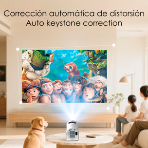 Proyector LCD HY300 soporte de 4K UHD, color DCI-P3 98%, WiFi 6 y anti-glare. De 30 a 300 pulgadas, 120 lm, 200000:1. Con mando a distancia.