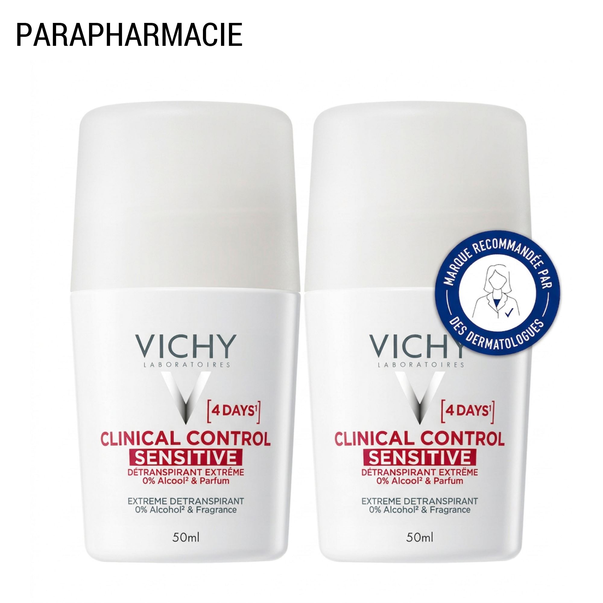 Clinical Controle - Duo Déodorant Dermo-Tolérance Peau Sensible sans Alcool et sans Parfum 2 x 50 ml