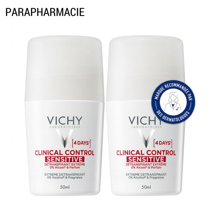Clinical Controle - Duo Déodorant Dermo-Tolérance Peau Sensible sans Alcool et sans Parfum 2 x 50 ml
