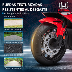 Moto Eléctrica con Licencia HONDA para Niños de 3-5 Años Moto a Batería 6V con Faro Bocina Música y Ruedas Auxiliares Extraíbles Carga 30 kg 90x44x52 cm Rojo