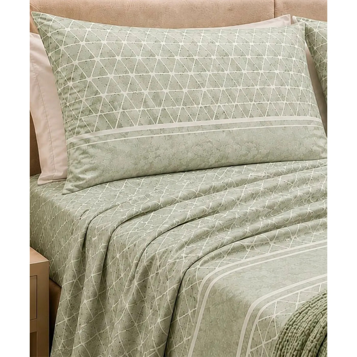 Completo Lenzuola Geo Verde 100% Cotone e Made in Italy con stampa digitale HD