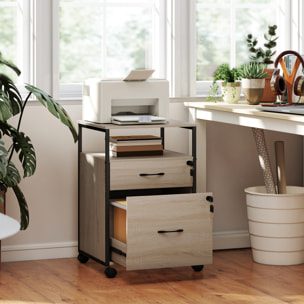 Cajonera de Oficina con 2 Cajones, Cajonera de Escritorio con Ruedas, Barra Colgante, Cerradura y 2 Llaves para A4 Carta, Archivador Móvil para Estudio, 44x40x66,5 cm, Natural