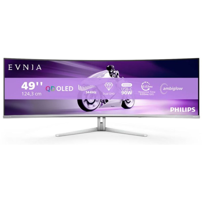 Ecran PC Gamer PHILIPS Evnia 49M2C8900L 49" Incurvé QHD 144Hz QD-OLED HDR 400 HDMI 2.1 Ambiglow