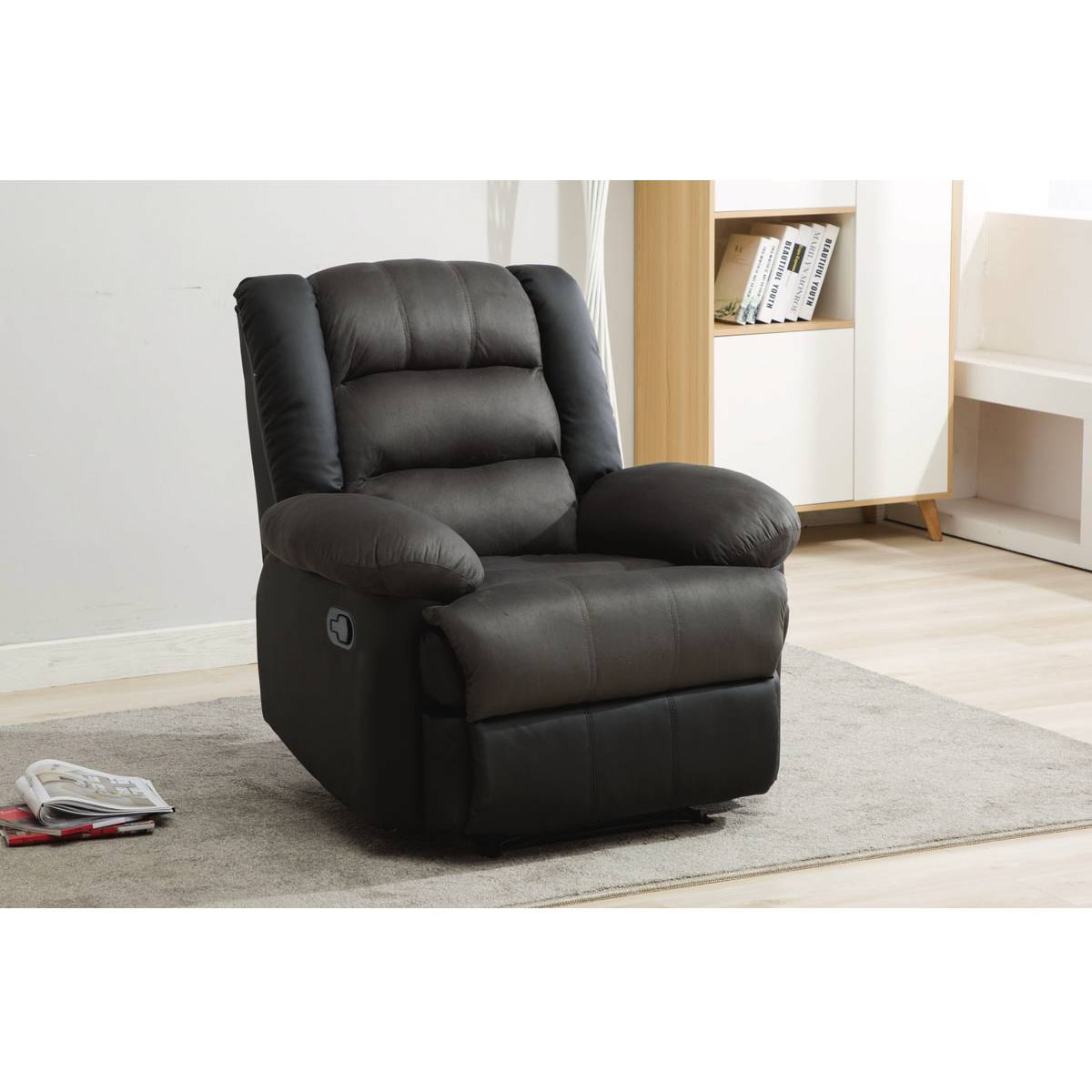 Fauteuil relax "Buckingham" - 85 x 93 x 100 cm - Noir / Gris foncé