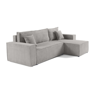 Cezanne - canapé d'angle réversible - 4 places - convertible avec coffre - en velours côtelé - Gris clair