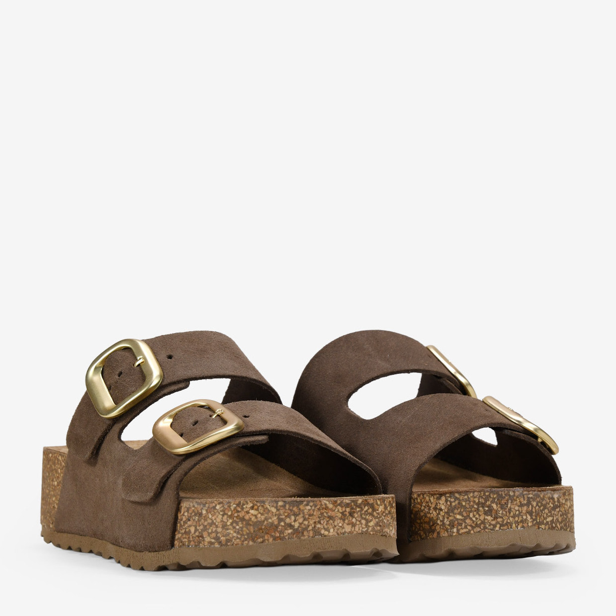 Sandalias de cuña marrones en piel con hebillas
