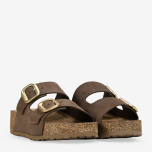 Sandalias de cuña marrones en piel con hebillas