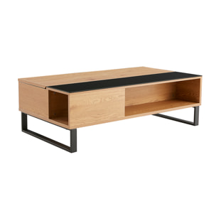 Table basse relevable rectangulaire bois clair et métal noir L110 cm WYNN