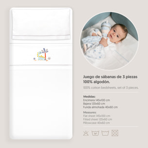 Triptico Cuna Estampado Dinosaurio Palmera + Broche Bco/Gris