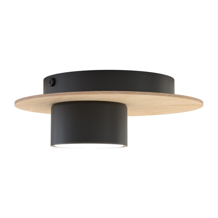 Faretto a soffitto PIXO in acciaio nero e legno naturale
