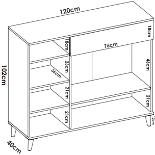 Credenza Sumbra, Buffet dispensa da soggiorno, Madia da salotto moderna a 2 ante, 120x40h102 cm, Bianco e Rovere