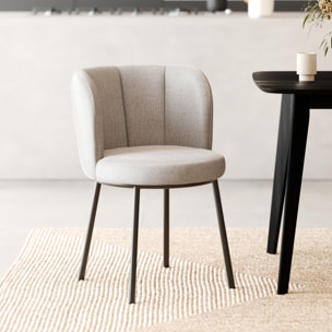 Chaise en tissu beige chiné et pieds noirs - Aby