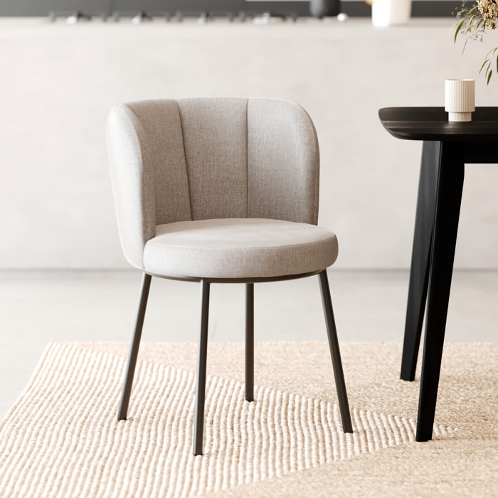 Chaise en tissu beige chiné et pieds noirs - Aby
