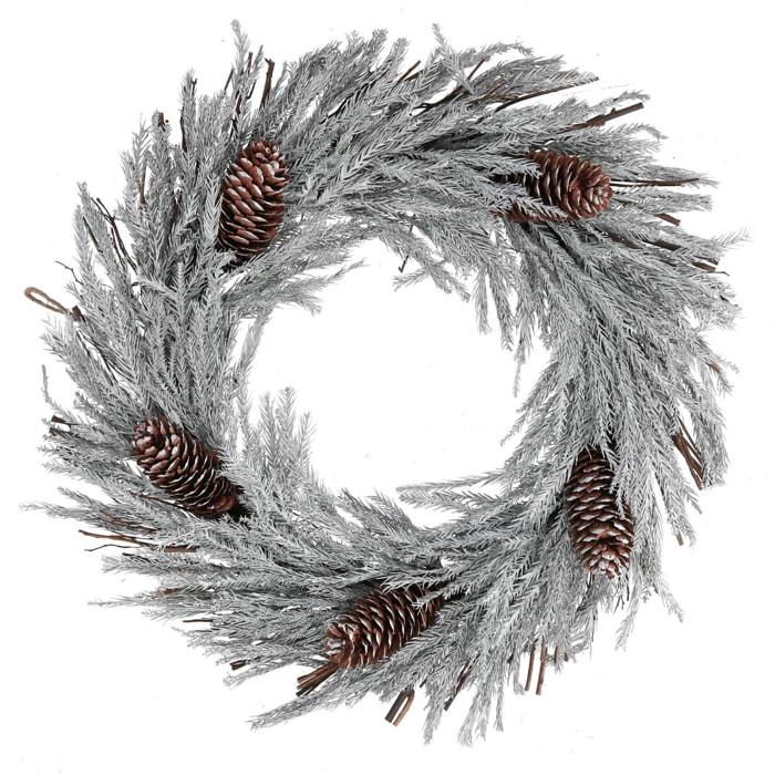 Ghirlanda innevata bianca con pigne cm ø46x8,5