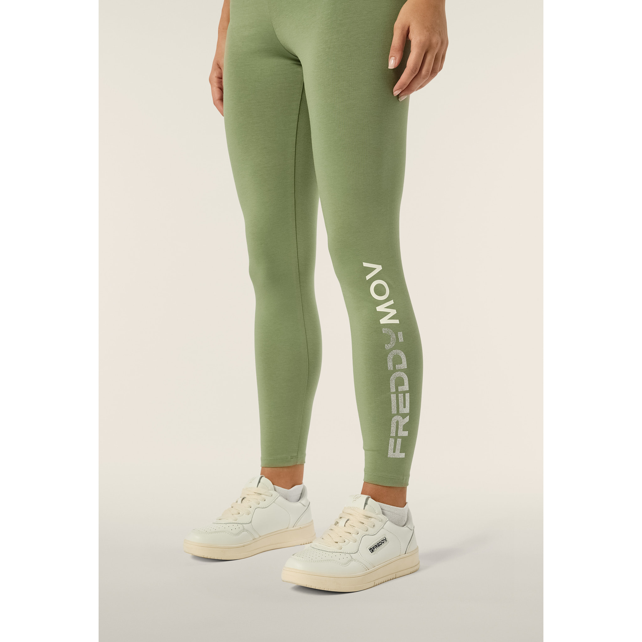 Pantaloni 7/8 donna Vita Alta con logo maculato sul fondo