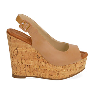 Sandalias beige, tacón cuña 12 cm