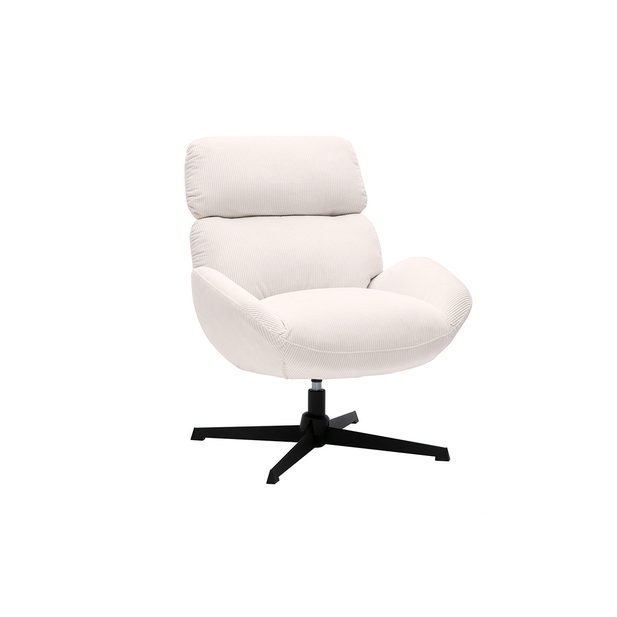 Fauteuil pivotant en tissu velours côtelé écru et métal noir KLEM