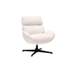 Fauteuil pivotant en tissu velours côtelé écru et métal noir KLEM