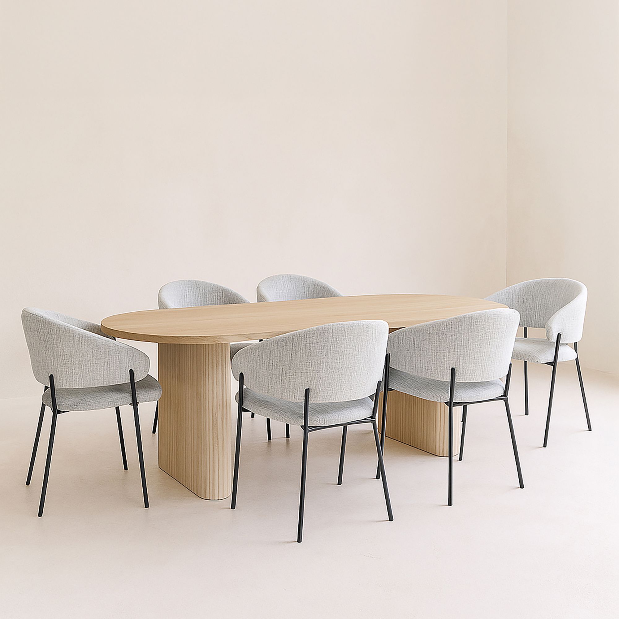 Ensemble table ovale et 6 fauteuils en tissu  QUITO