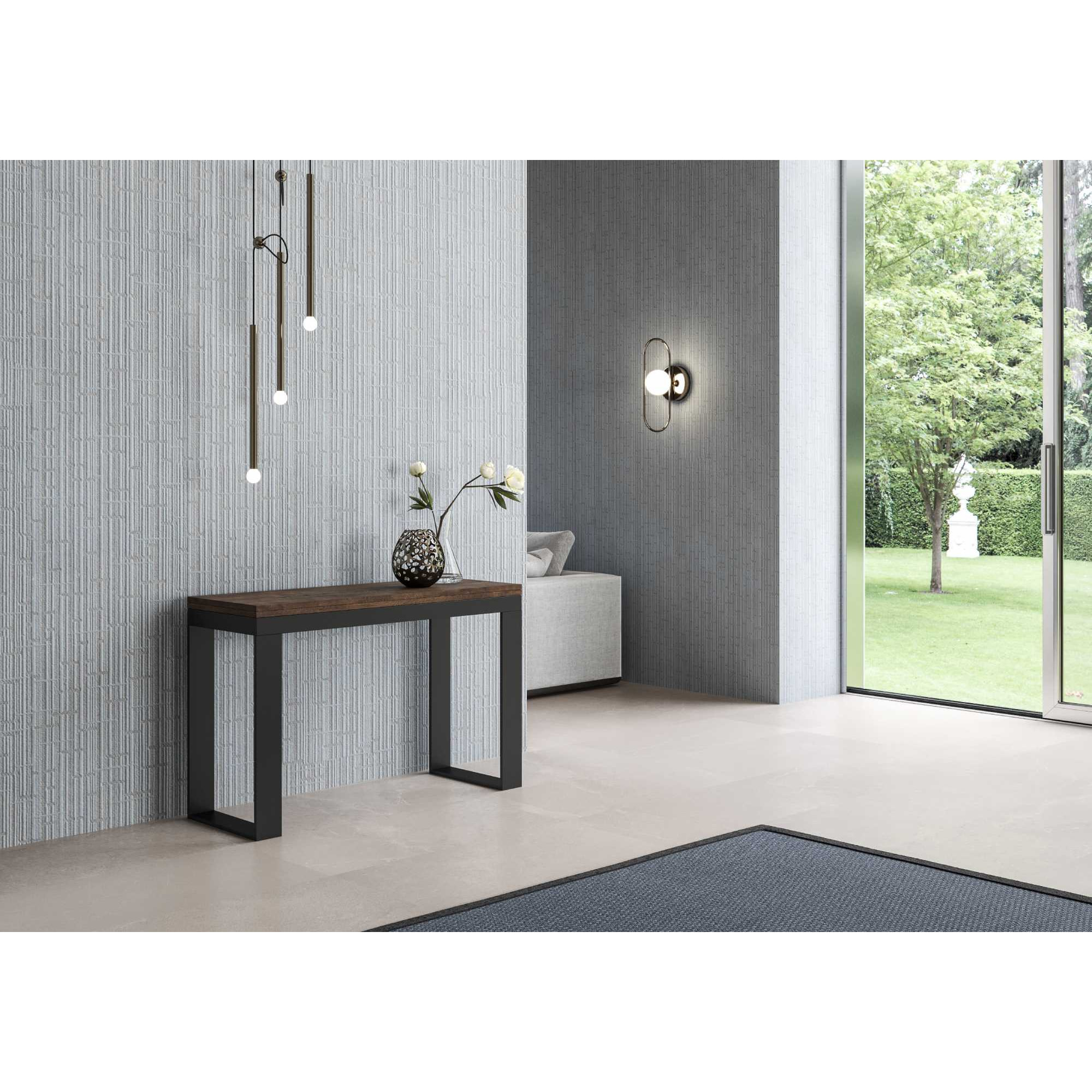 Tavolo apribile 120/200x45/90 cm Tecno Double Noce telaio Antracite