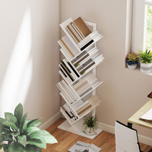 Librería en Forma de Árbol de 9 Niveles, Estantería de Libros con 9 Estantes, Estructura de Acero, para CD, DVD, Álbumes, Sala de Estar, Oficina, Estudio, Dormitorio, 50x24x136 cm, Blanco