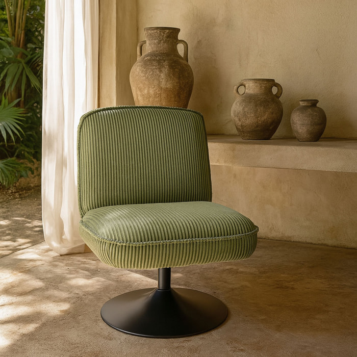 Fauteuil pivotant en velours vert et pied en métal noir FUNKY