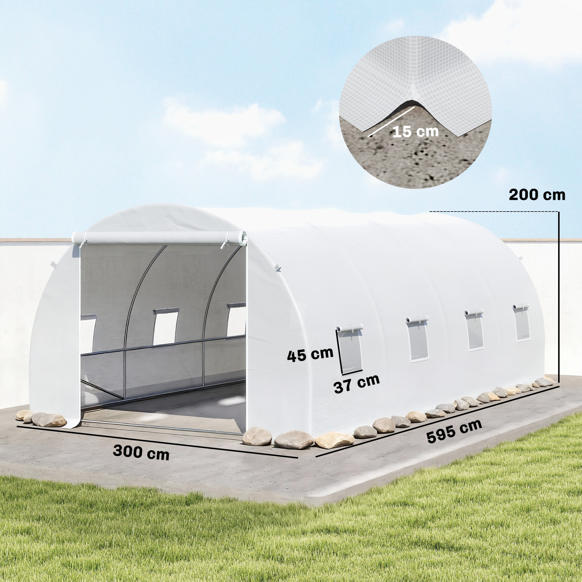 Invernadero de TáÂºnel 6x3x2 m Invernadero de Terraza con 8 Ventanas Puerta con Cremallera Cubierta de Polietileno 140 g/m² y Estructura de Acero para Cultivo Plantas Verduras en Jardín Blanco