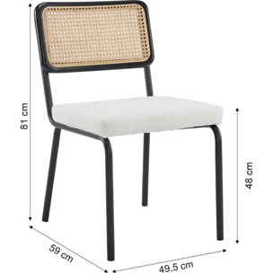 Lot de 2 chaises noires, cannage et tissu bouclé - PAULA