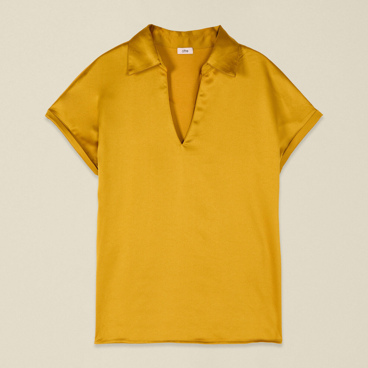 Oltre - Camiseta bimatérica con escote en V - Amarillo