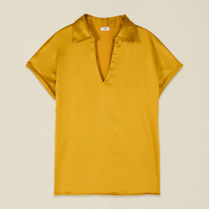 Oltre - Camiseta bimatérica con escote en V - Amarillo