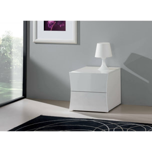 Comodino Aku, Tavolino da notte con 2 cassetti, Mobiletto per camera da letto, 100% Made in Italy, cm 50x40h41, Bianco lucido