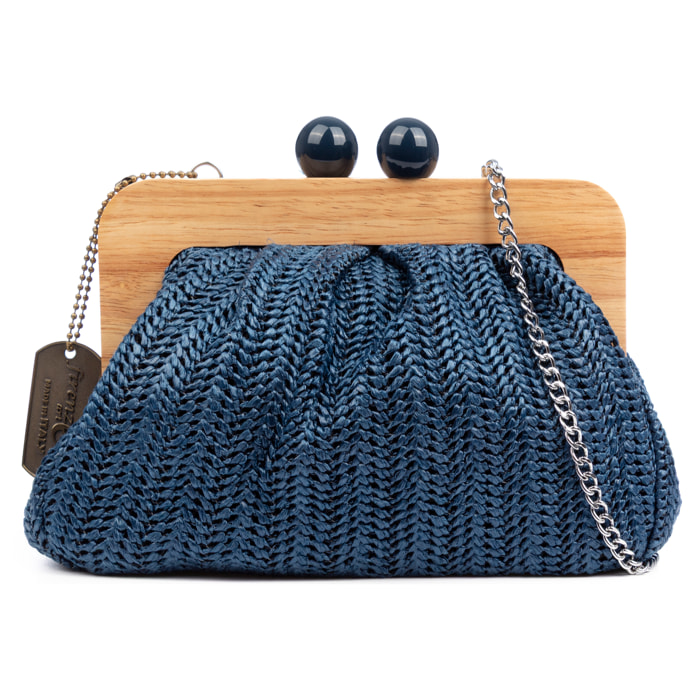 BeneLario Borsa a tracolla Donna. Tessuto con dettagli in legno naturale e pelle sintetica.