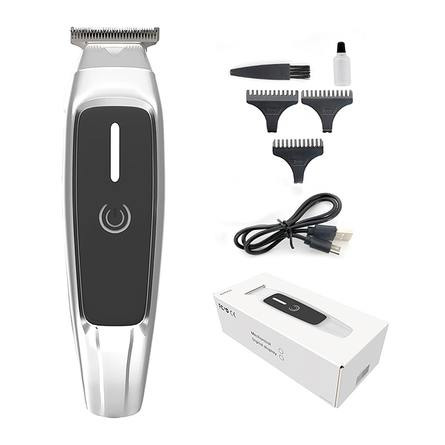 Maquinilla cortapelo con pantalla digital y batería recargable con 2 velocidades y luz. Incluye 3 cabezales intercambiables.