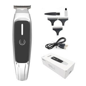 Maquinilla cortapelo con pantalla digital y batería recargable con 2 velocidades y luz. Incluye 3 cabezales intercambiables.